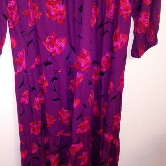 Purple Floral L/S Band Collar Midi Dress - Picture 5 of 14